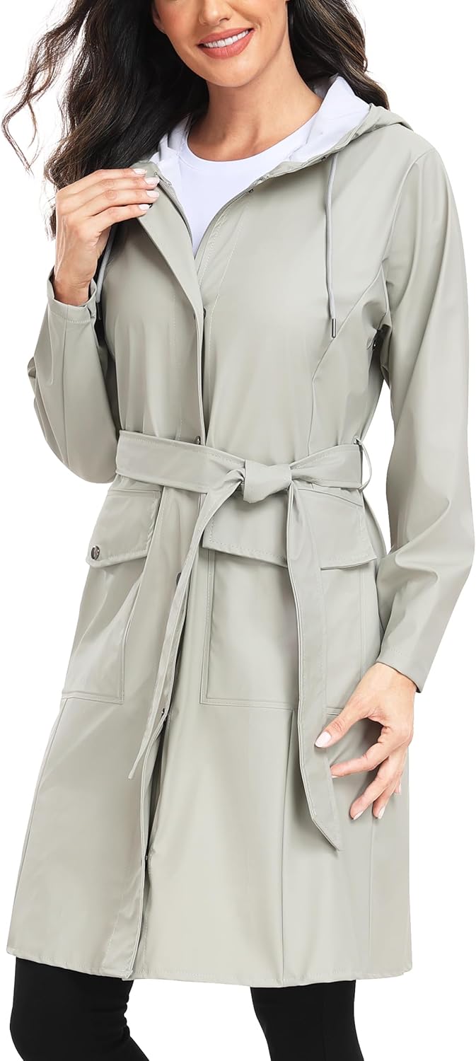 UNIQUEBELLA Rain Jackets for Women Waterproof Long Hooded Coat