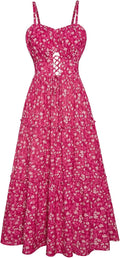 Women's Summer Floral Smocked Tiered Maxi Dress - With Pockets