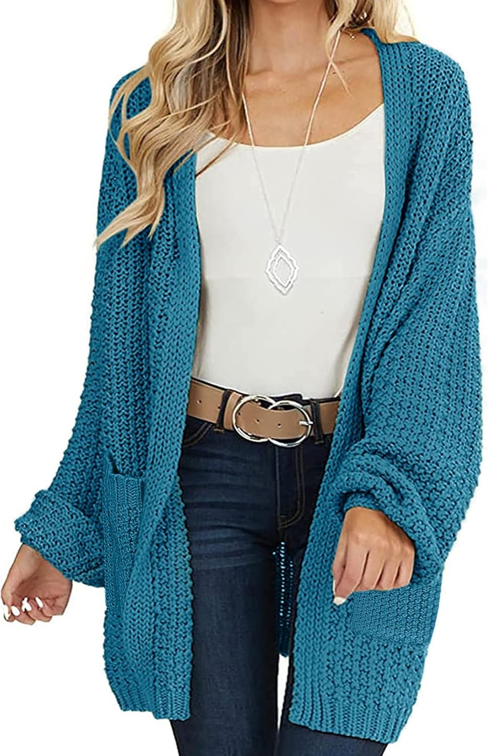 MEROKEETY Women's Open Front Chunky Knit Sweater Cardigan