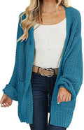 Women's Open Front Chunky Knit Cardigan Oversized Lantern Sleeve
