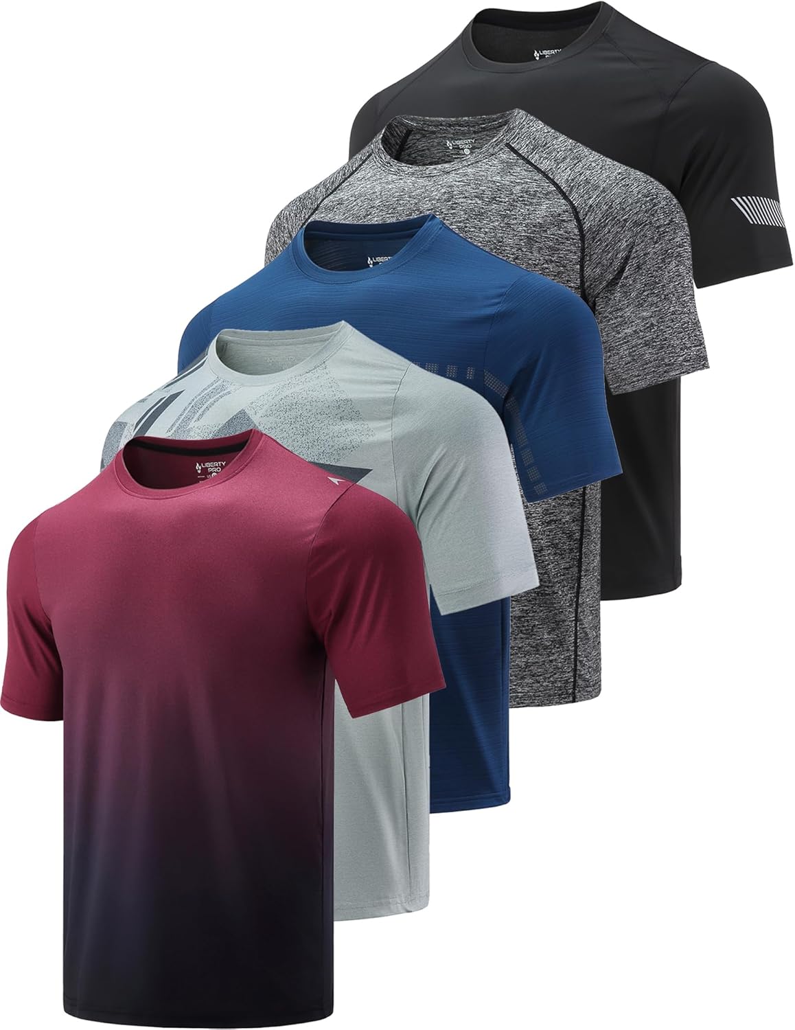 5 Pack Mens Active Quick Dry Crew Neck T Shirts for Workouts