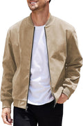 Men's Casual Suede Bomber Jacket - Lightweight Vintage Varsity