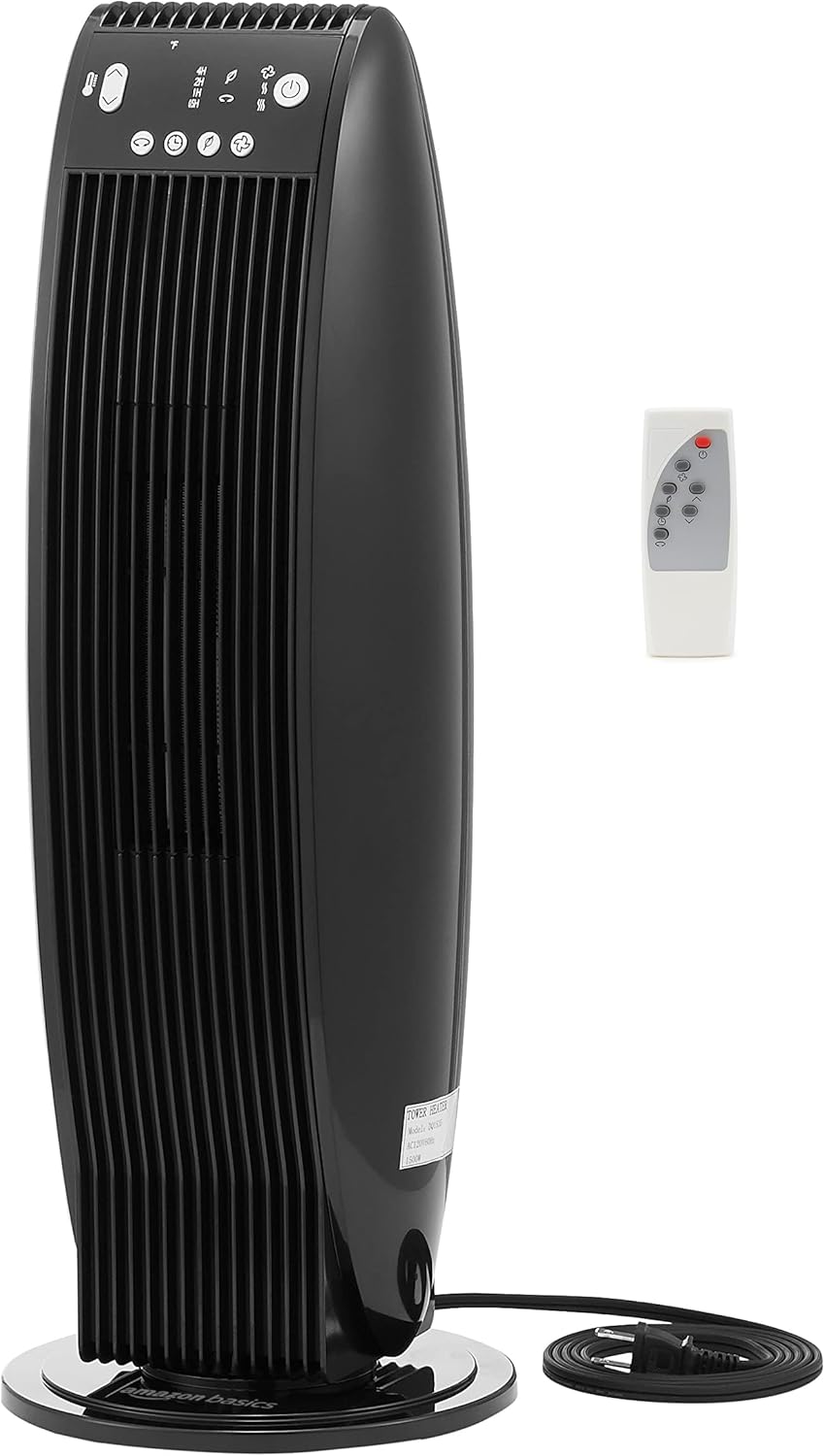 Basics Tower Heater: Remote Control, Safety Features, 2 Heat Settings