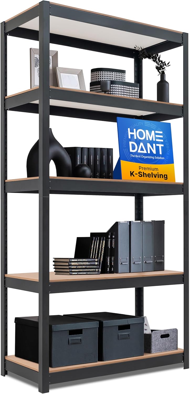 HOMEDANT House Black 5-Tier Laminated Metal Shelving Unit