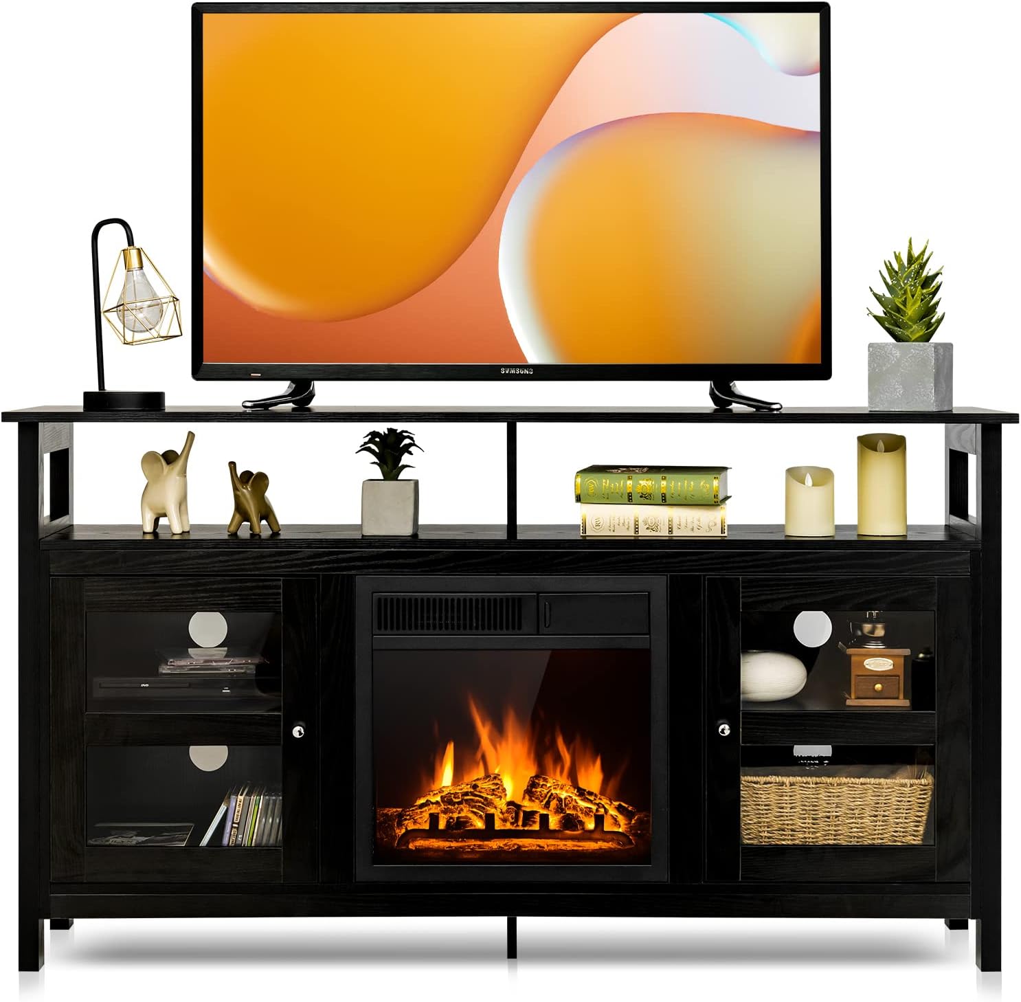 Modern Fireplace TV Stand w/ 1500W Heater, Remote