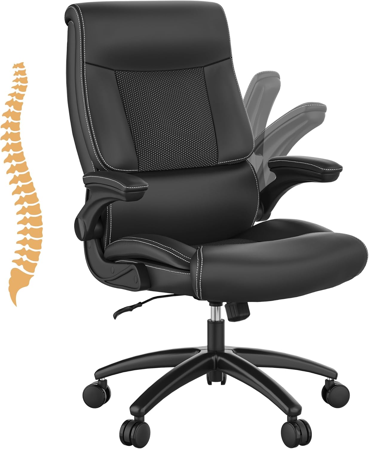 500LBS Ergonomic Big & Tall Office Chair - Lumbar Support, Flip-up Armrests