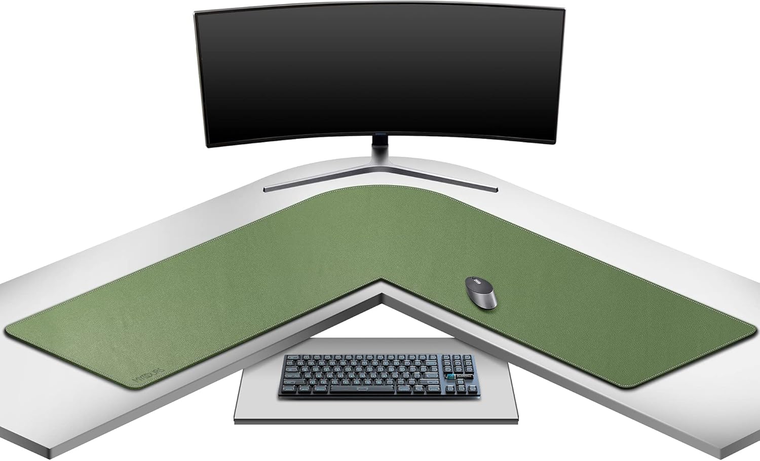 Mydours L-Shape Desk Mat - Extra Large PU Leather Pad for Office