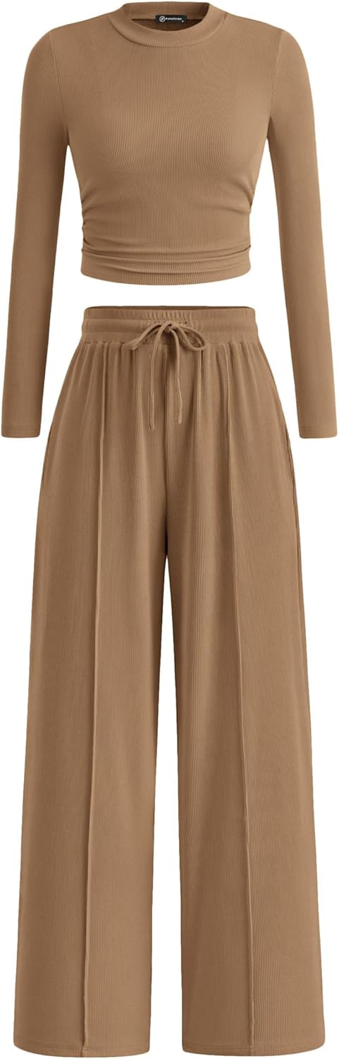 Trendy Women's 2 Piece Sets for Fall with Crop Tops and Pants