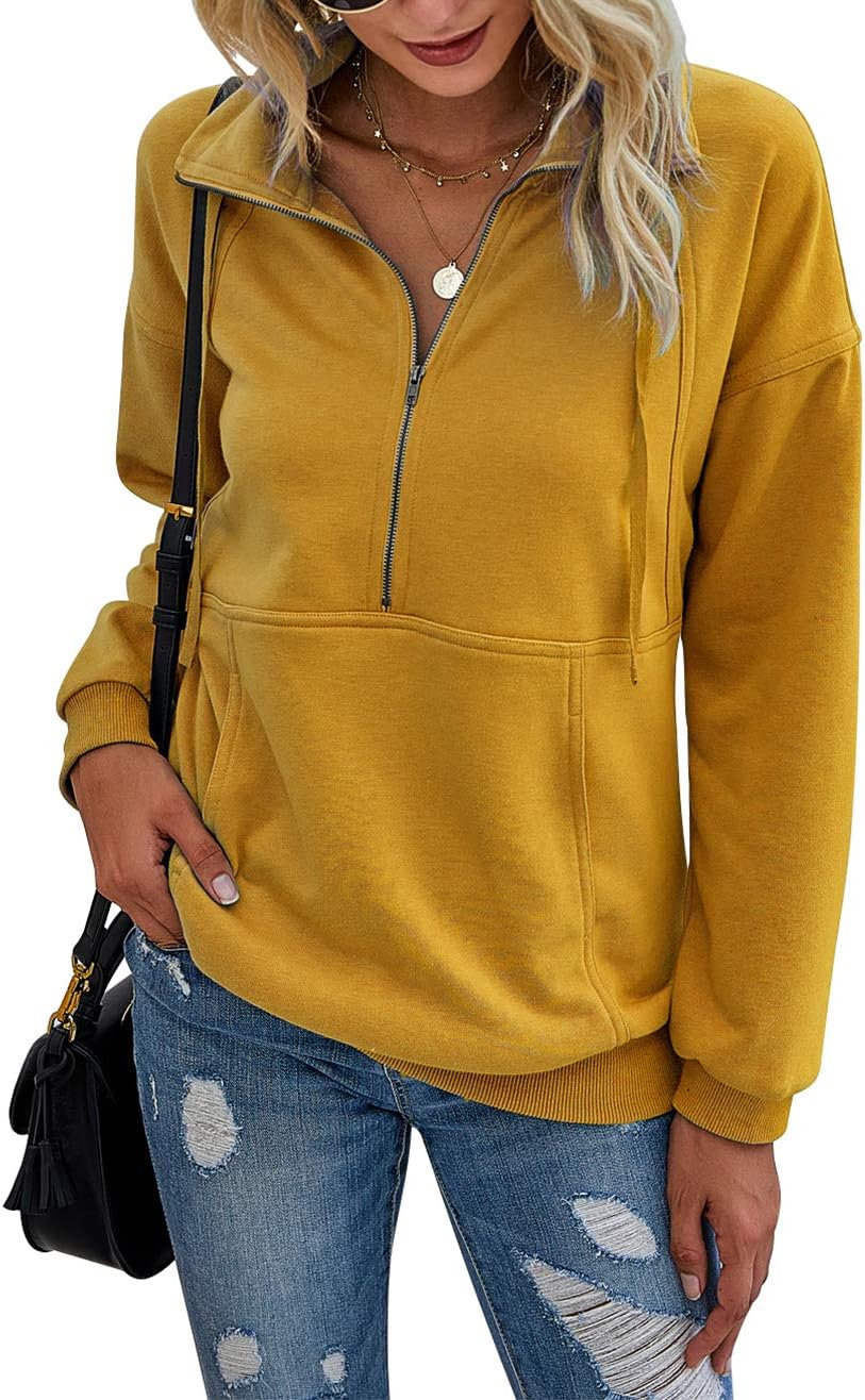 PRETTYGARDEN Women's Casual Long Sleeve Zipper Sweatshirt Tops