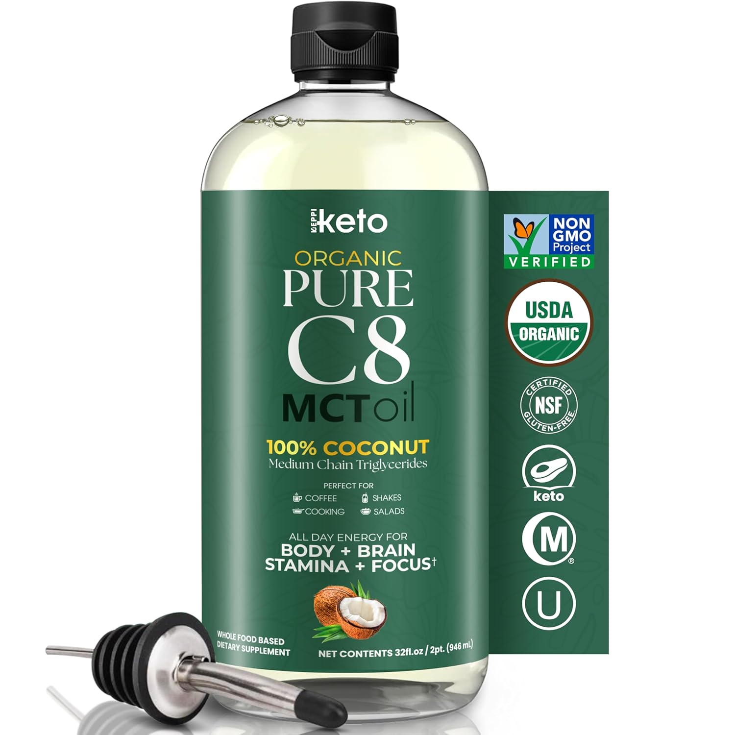 Keppi Keto Organic MCT Oil - Pure C8 for Your Keto Lifestyle