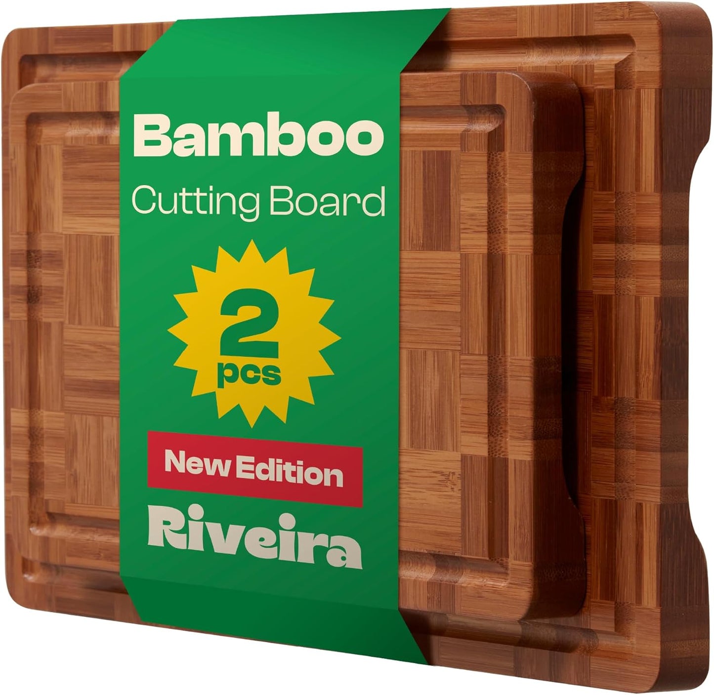 Bamboo End Grain Cutting Board Set of 2 for Kitchen Versatility