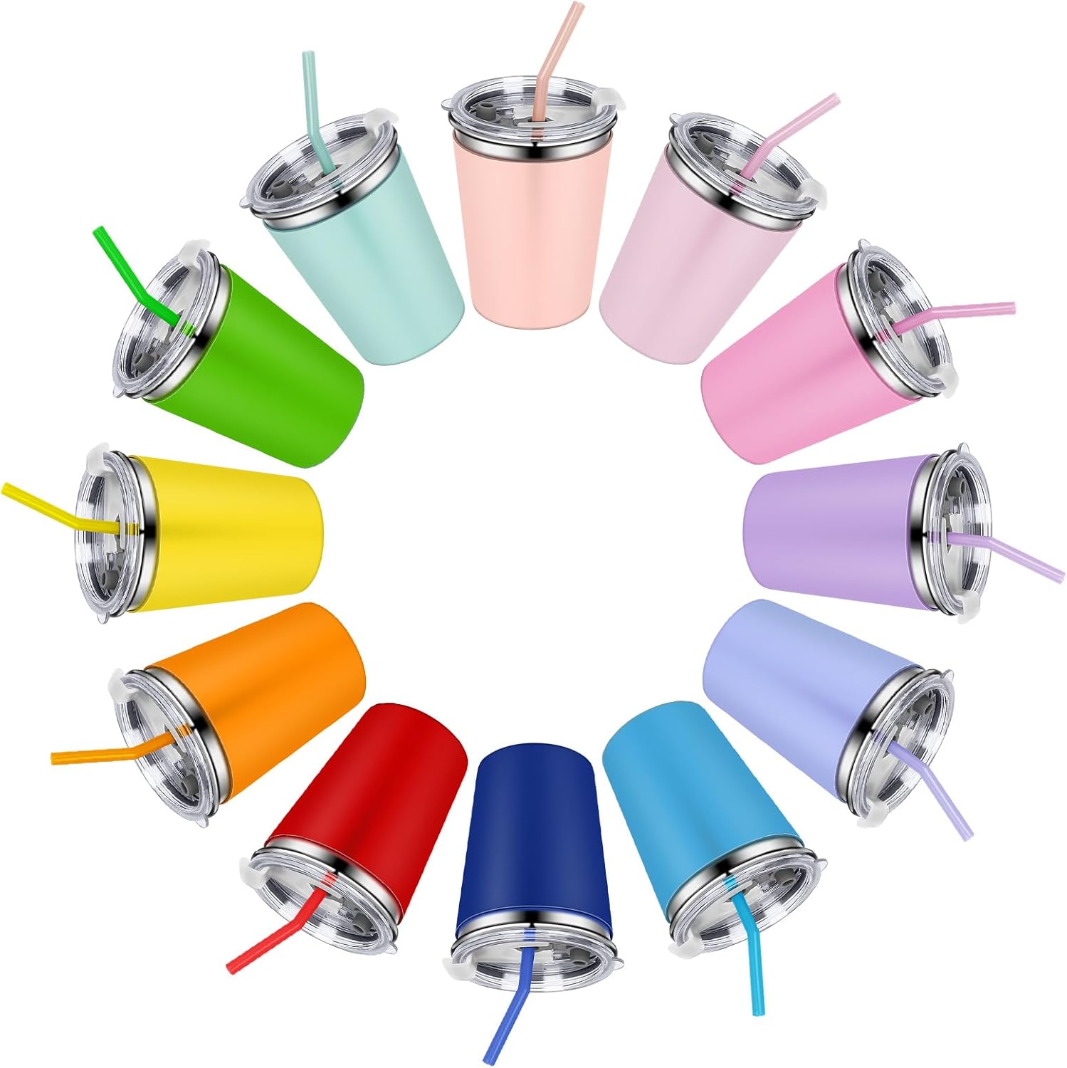 12 Pack Kids Cups Spill Proof 12oz Stainless Steel Sippy Cups