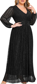 ZOMVA Plus Size Maxi Formal Dress Sparkly V-Neck A-line