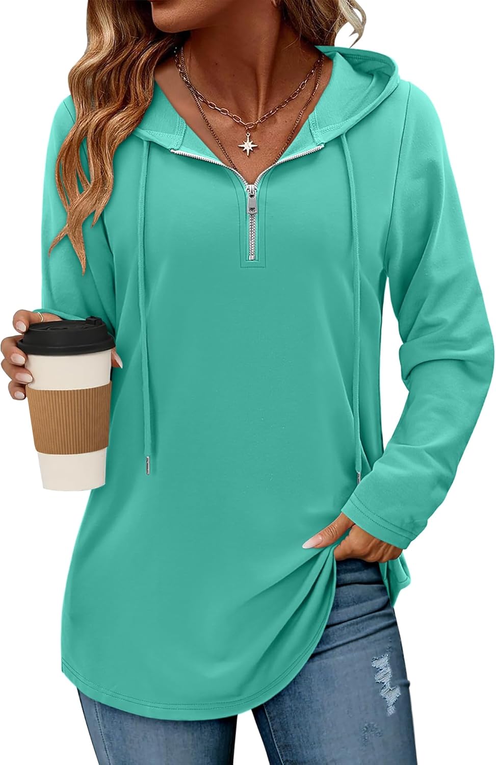 BETTE BOUTIK Womens Quarter Zip Tunic Hoodies for Comfort