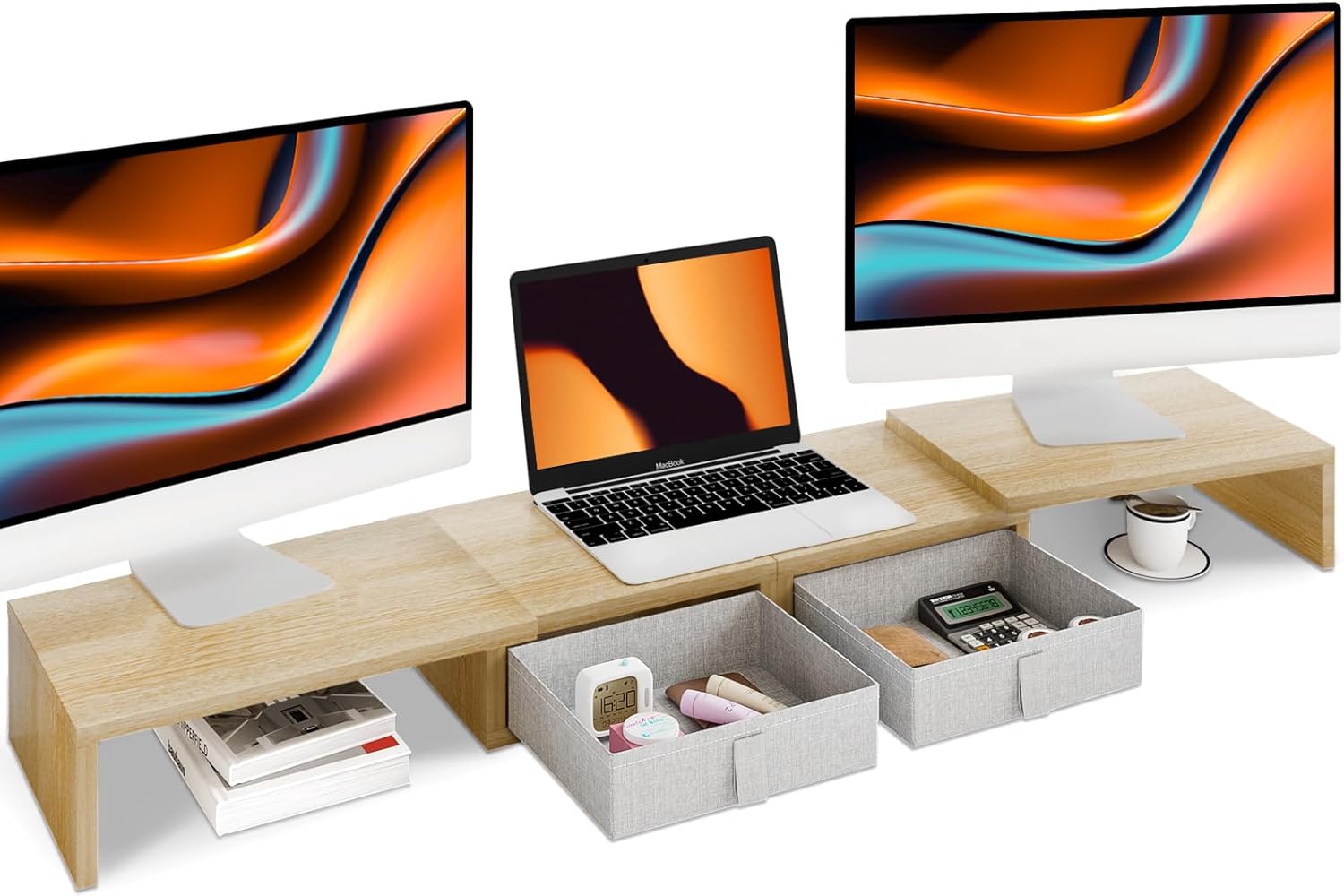 TEAMIX Dual Monitor Stand Riser for Comfortable Viewing Angle