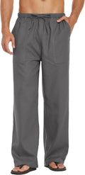 Mens Linen Pants with Elastic Waist and Drawstring - Summer Beach Fit