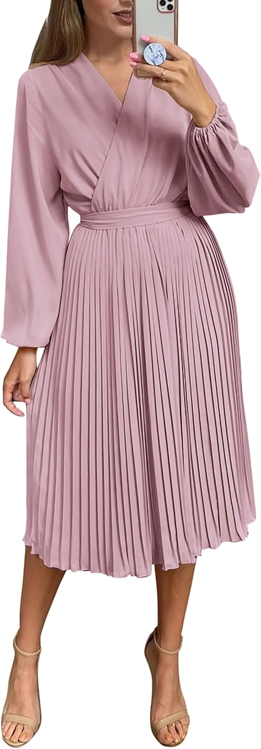 PRETTYGARDEN Women's Spring Midi Dress with Puff Sleeves