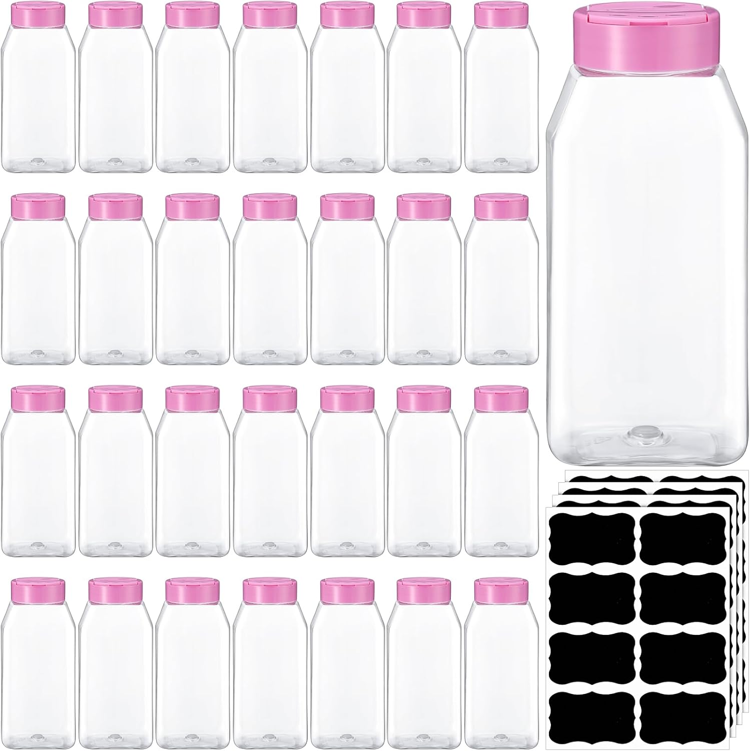 Mifoci 28 Pack 16 oz Plastic Spice Jars for Kitchen Storage