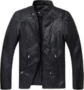 WULFUL Men's Stand Collar Leather Jacket Motorcycle (Style P7XL)