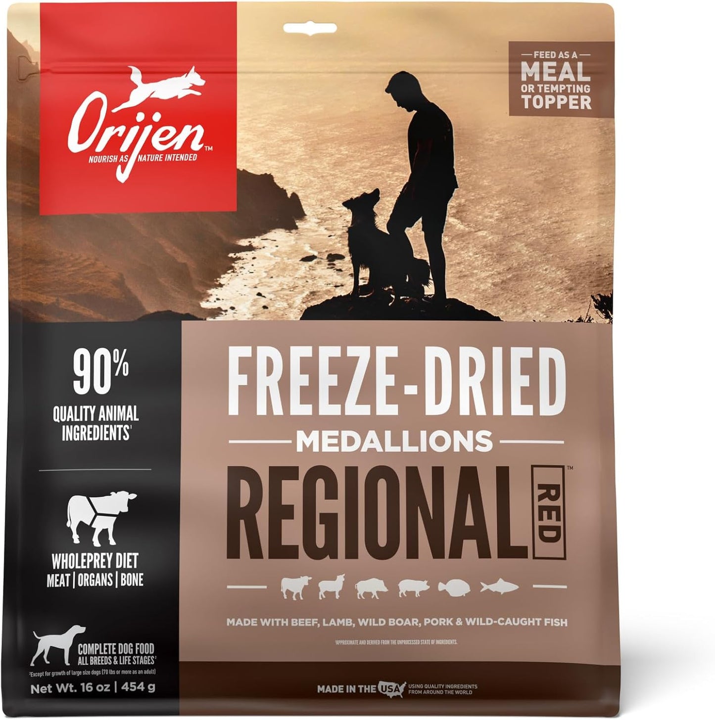 ORIJEN Grain Free High Protein Freeze Dried Dog Food Regional Red
