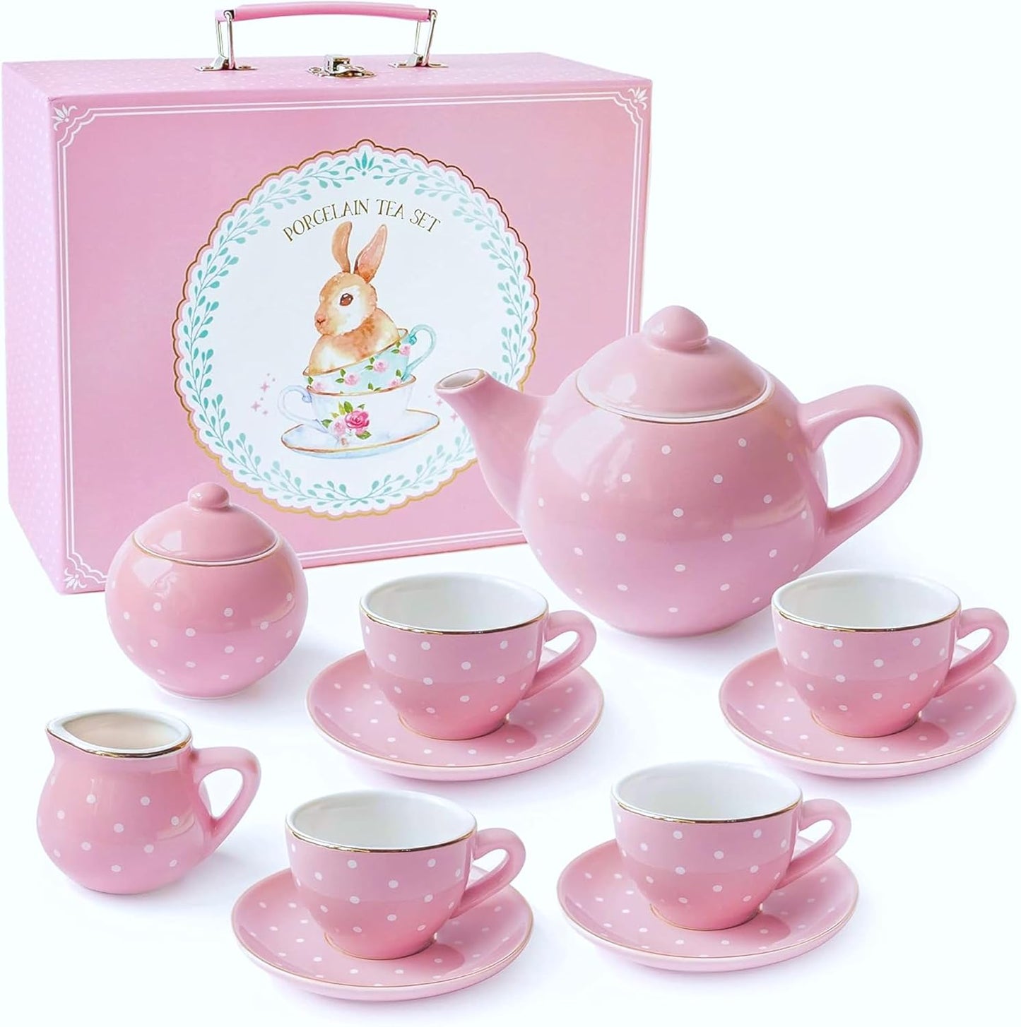 Jewelkeeper 14-Piece Porcelain Tea Set for Little Girls Fun