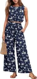 Two Piece Sets for Women Sleeveless Crop Top Wide Leg (Style 7VJ9)