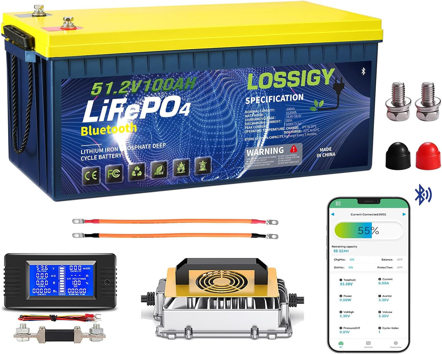 LOSSIGY 48V Lithium Battery Golf Cart with Smart Charger & Monitor