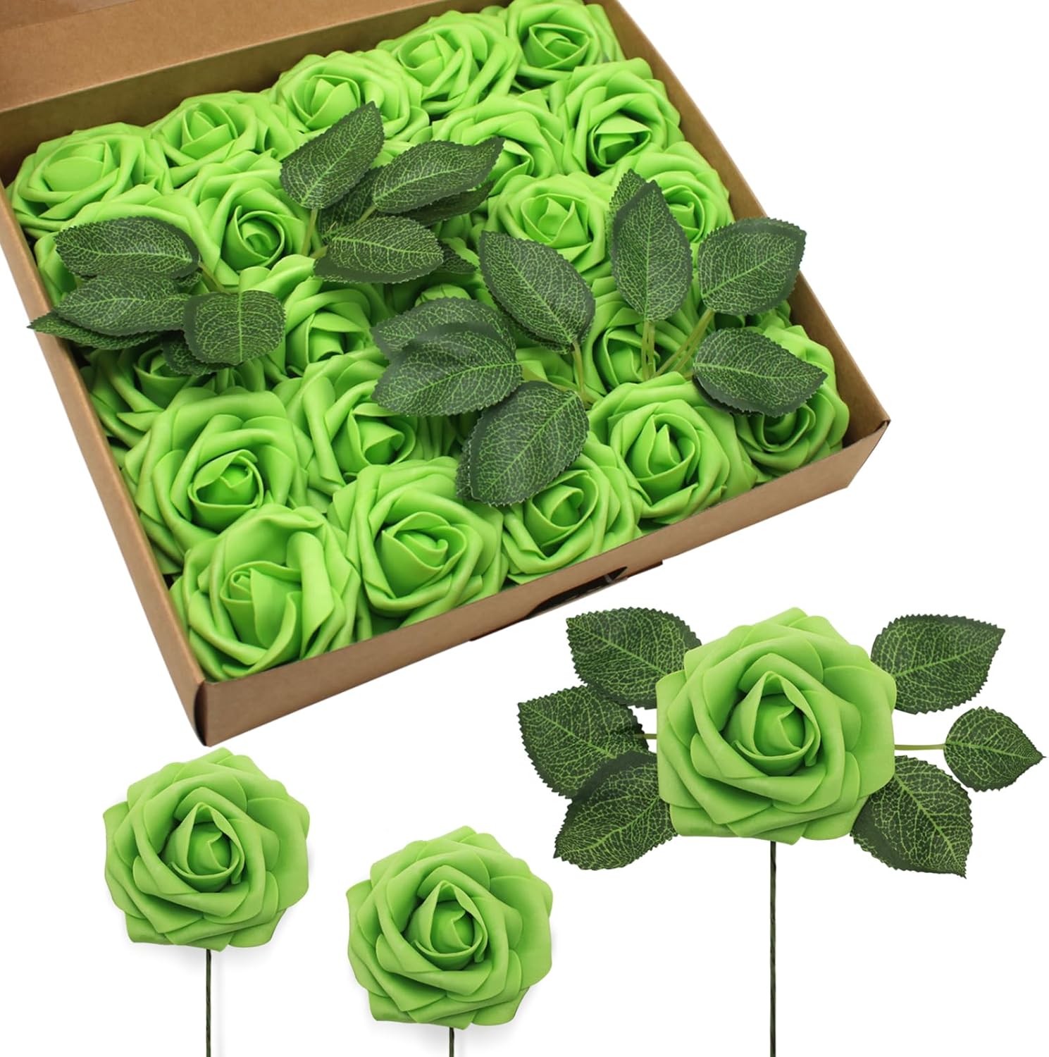 Realistic Green Artificial Roses for DIY Wedding Decorations