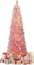 6 FT Pre-lit Snow-Flocked Pencil Christmas Tree with 140 LED Lights