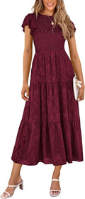 Wedding Guest Dress 2025 Smocked Floral A Line Midi - Elegant Fit