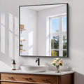 Koonmi Black Framed Bathroom Mirror 32in x 28in - HD, Shatterproof