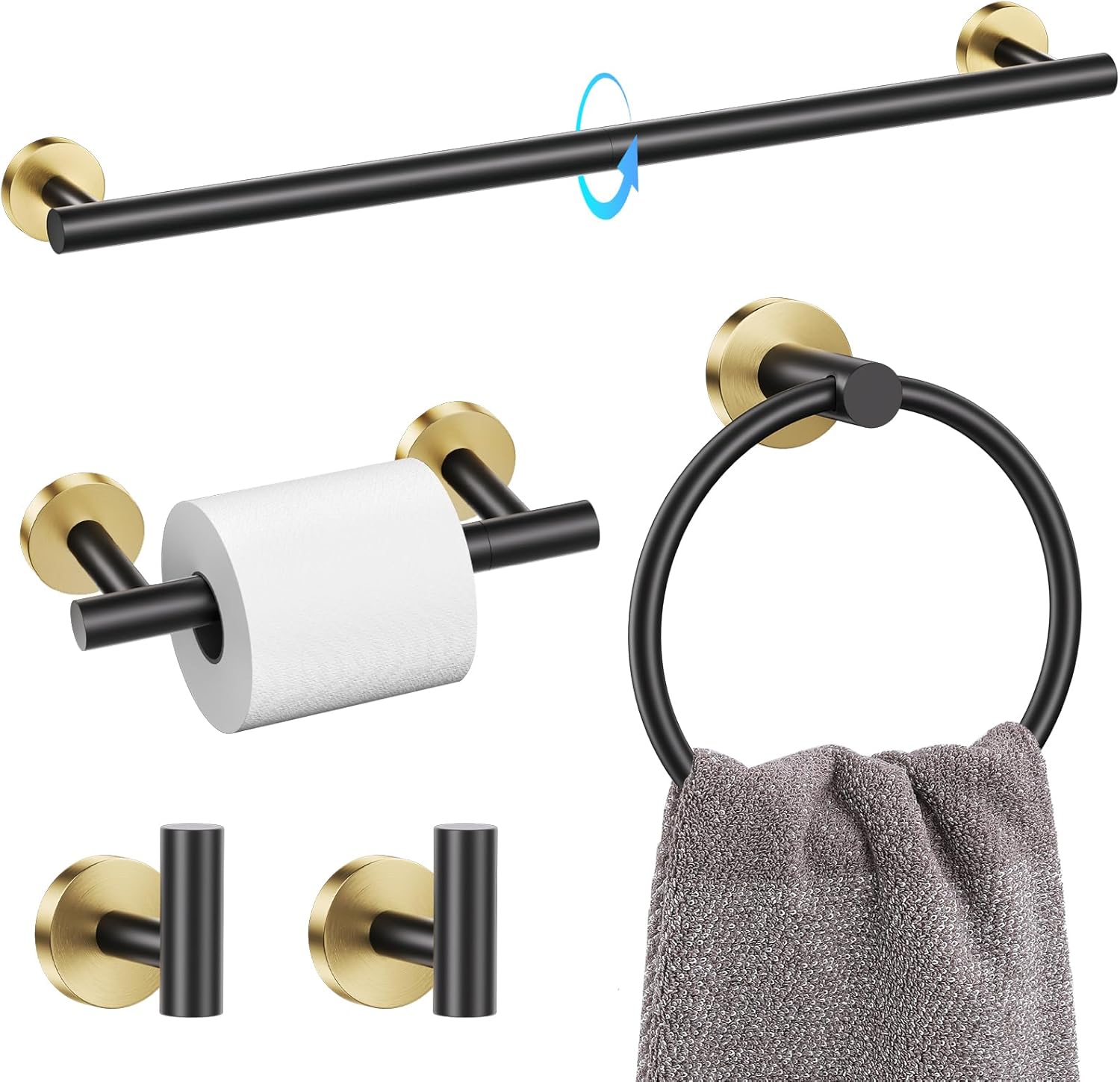 TQKAG Black and Gold 5 Piece Bathroom Hardware Set for Style