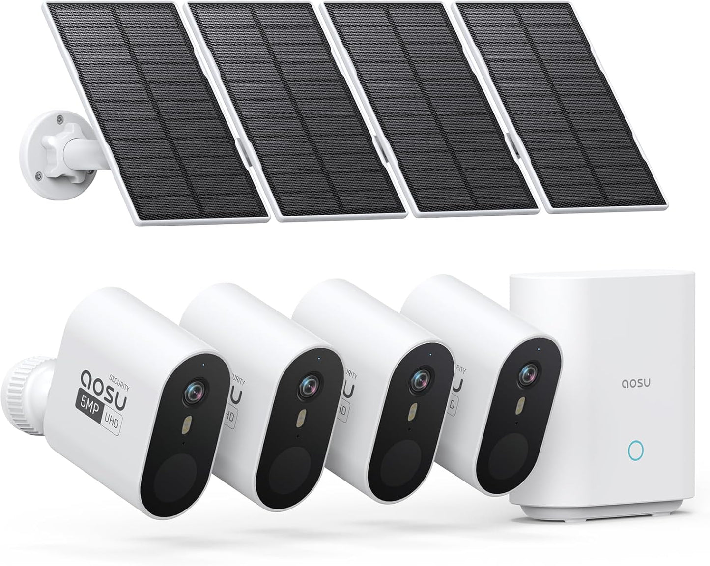 AOSU Solar Security Cameras - 4-Cam Kit with Color Night Vision