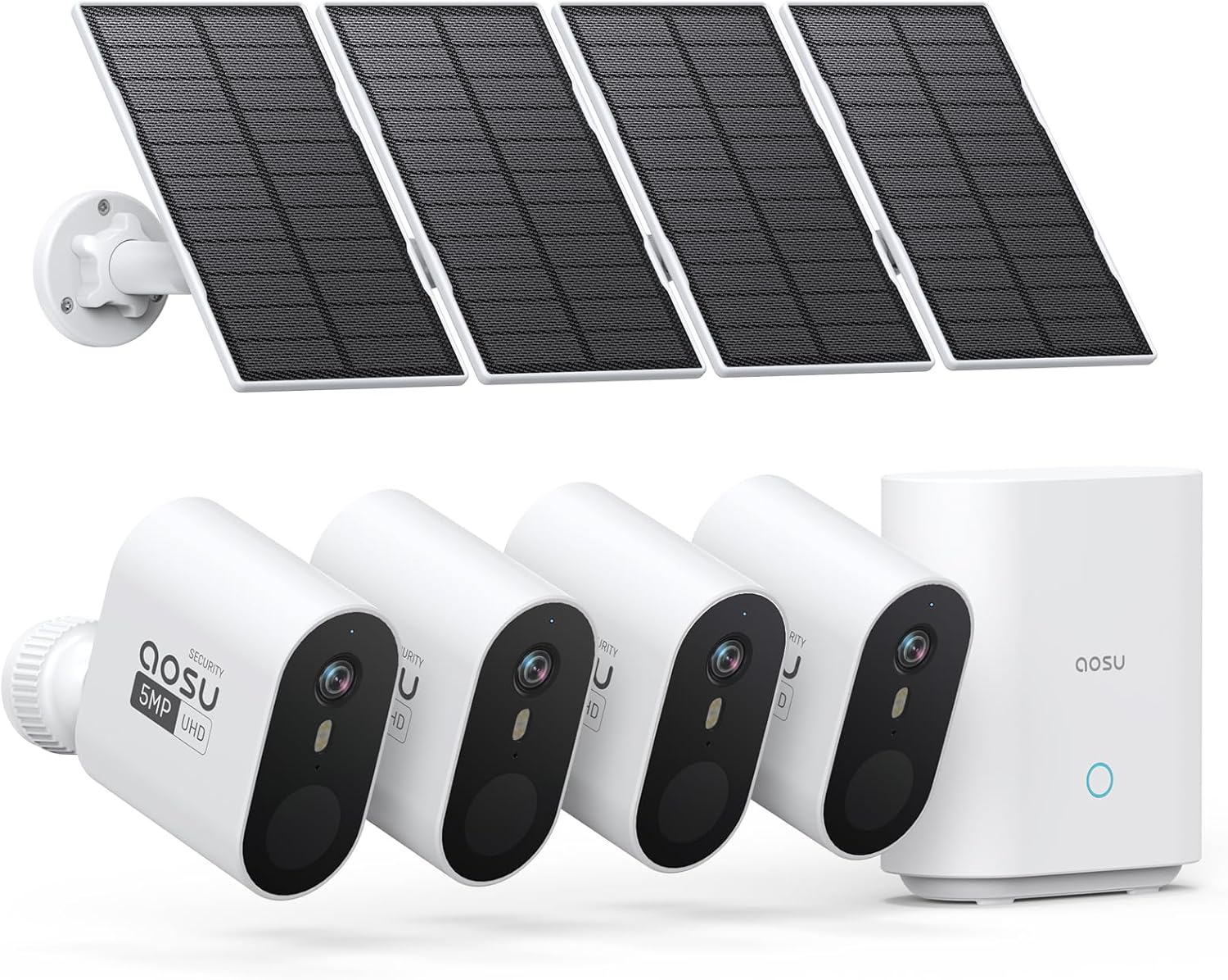 AOSU Solar Security Cameras - 4-Cam Kit with Color Night Vision
