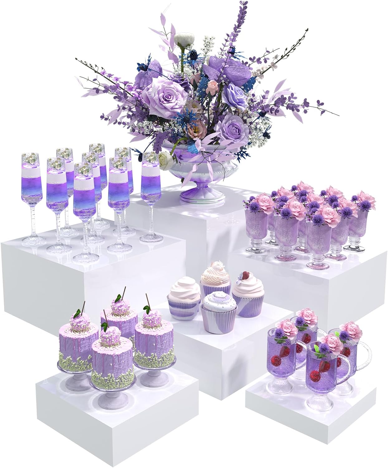 Buffet Risers for Party Display - White Acrylic Food Stands