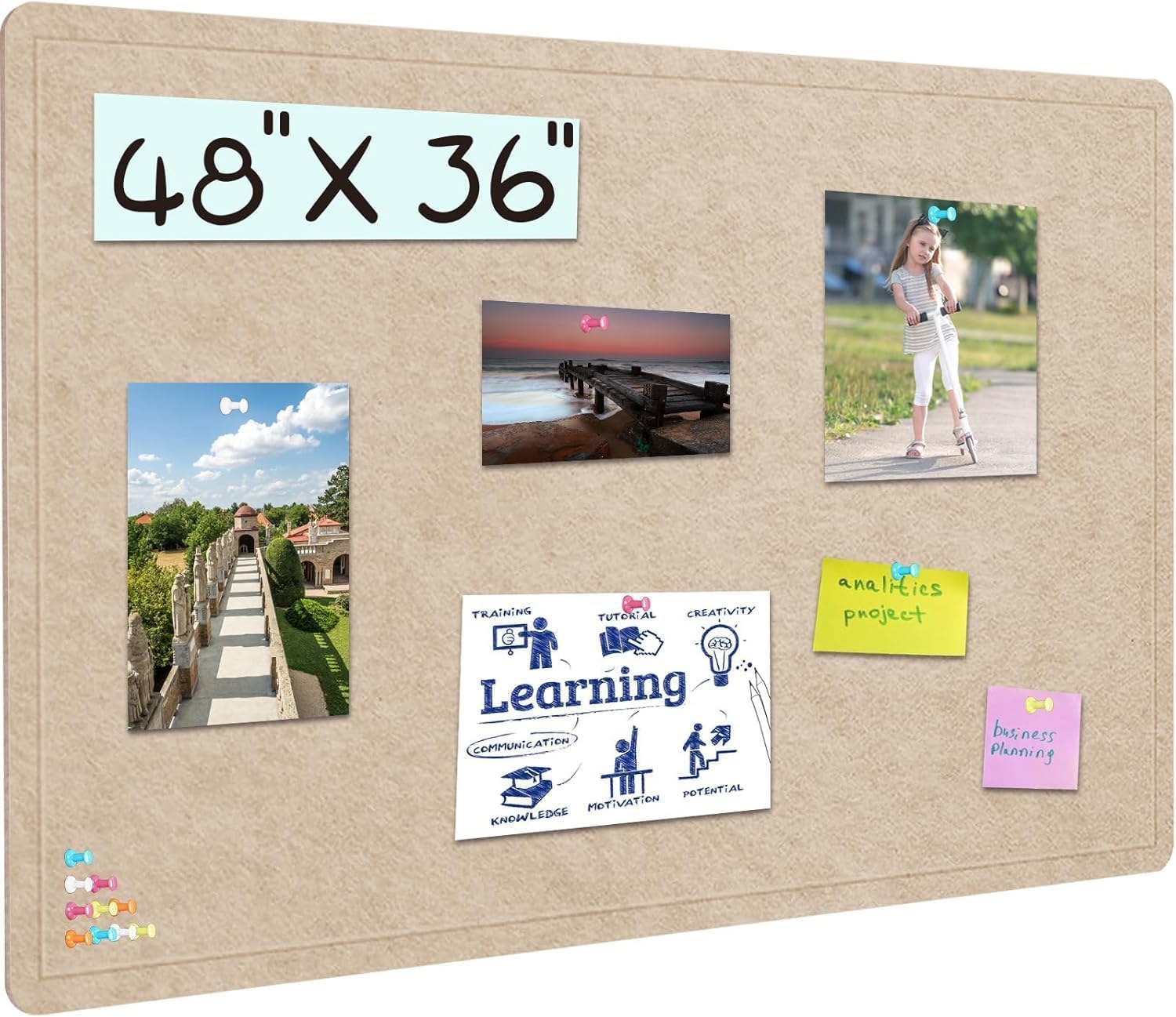 Large Bulletin Board 48 X 36 inches Felt Board for Home Office