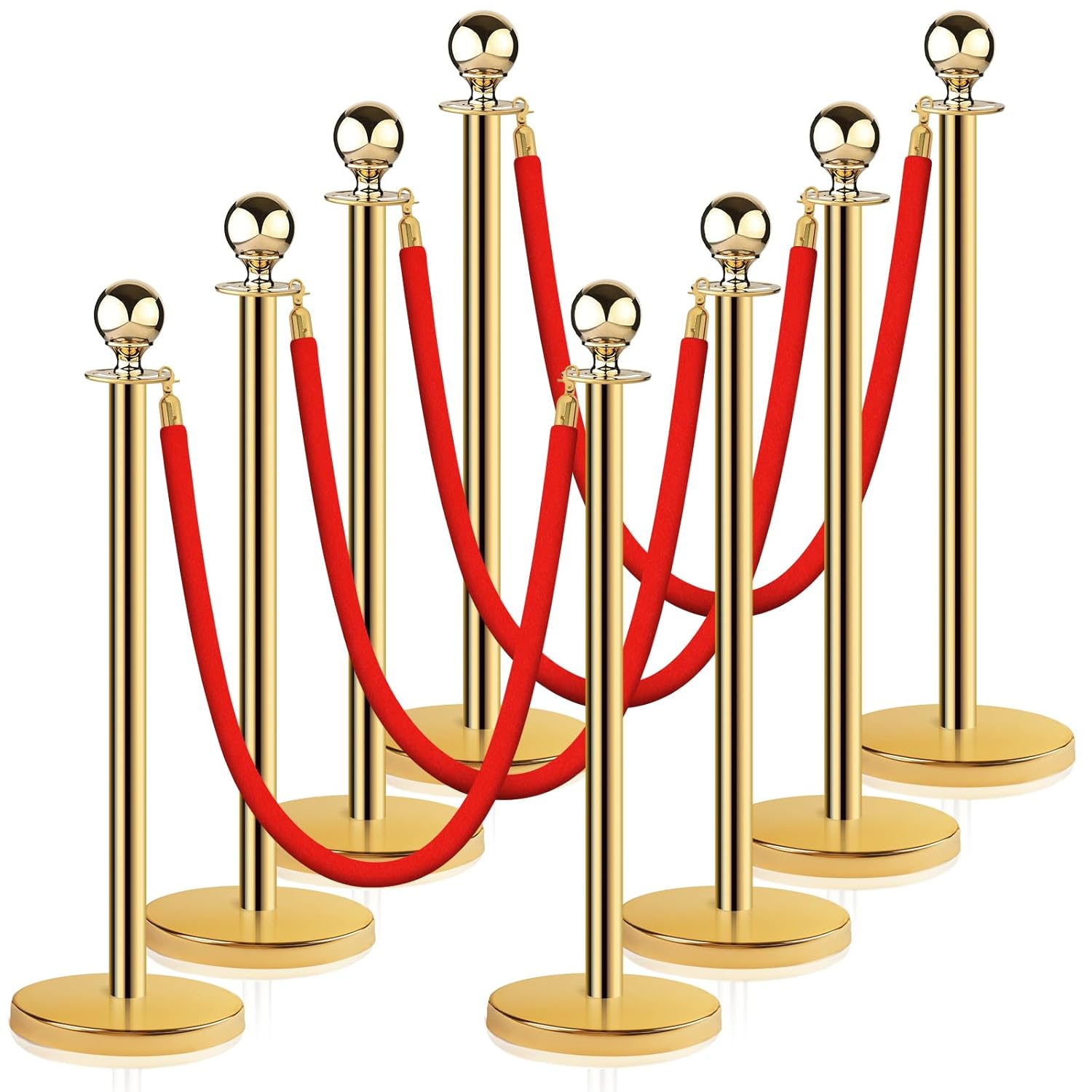 Stainless Steel Stanchion Post Queue with Red Velvet Ropes Set