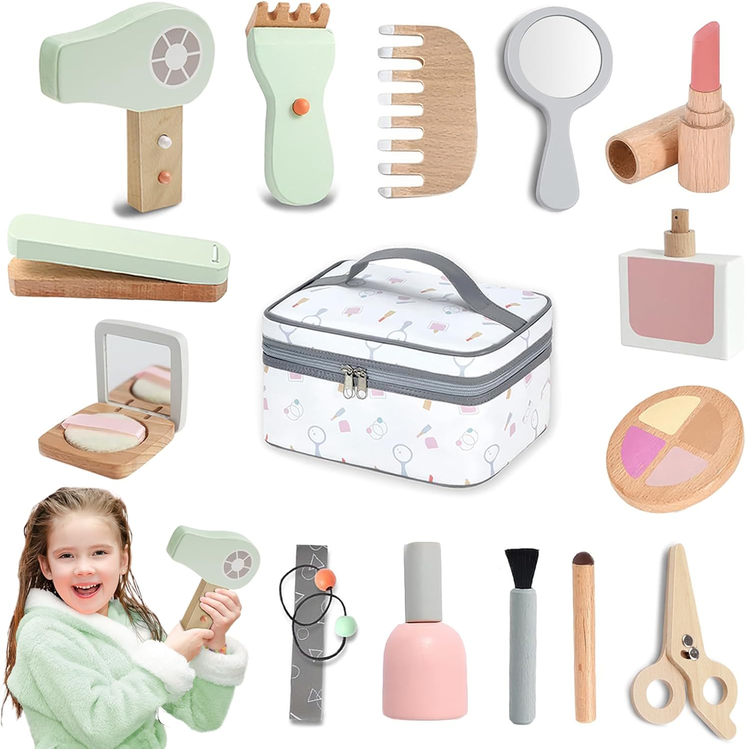 Wooden Makeup Toy Set for Pretend Play Beauty Salon Fun