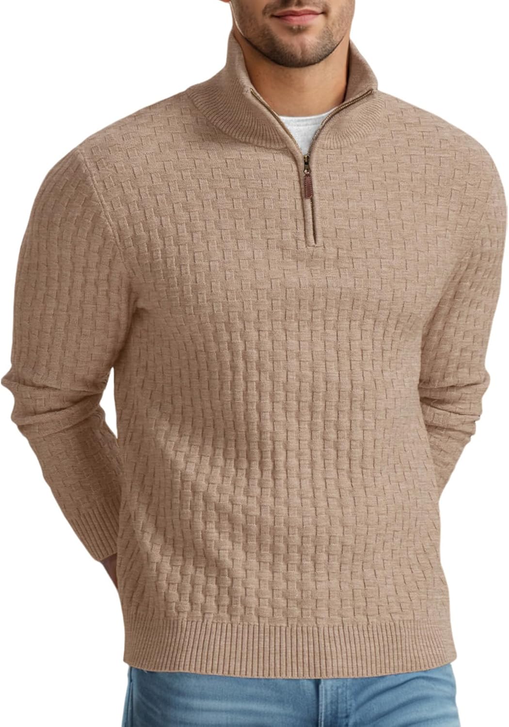 Askdeer Men's Quarter Zip Sweater for Cozy Winter Style