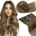 Human Hair Clip In Extensions Brown Balayage Mix 14 in - Natural