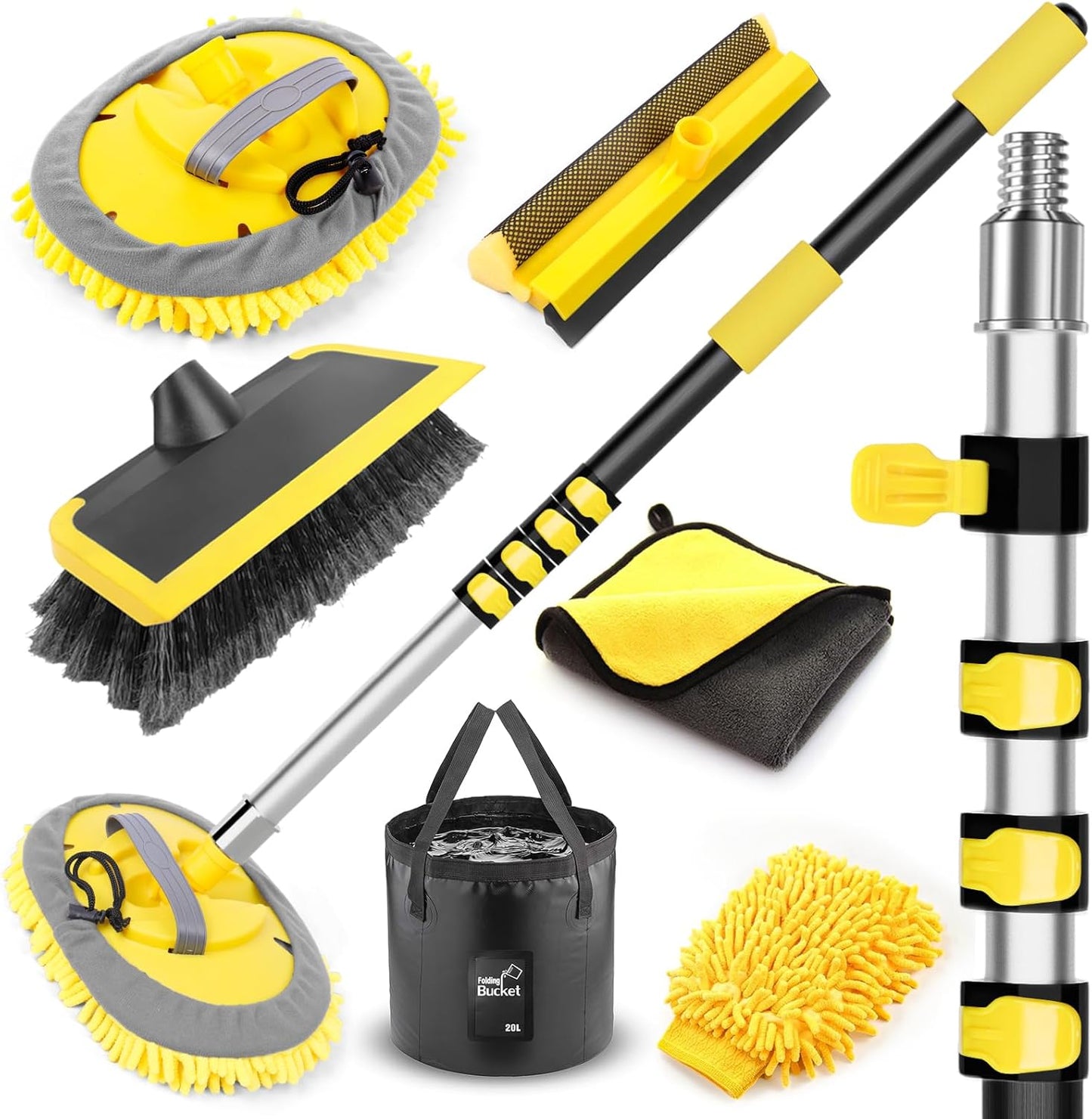 144 Inch Extendable Handle Car Wash Brush Kit for RVs and Trucks