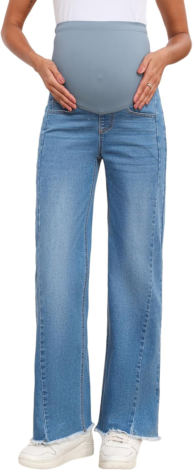 BLENCOT Maternity Jeans for Women Stretchy Denim Ripped Style