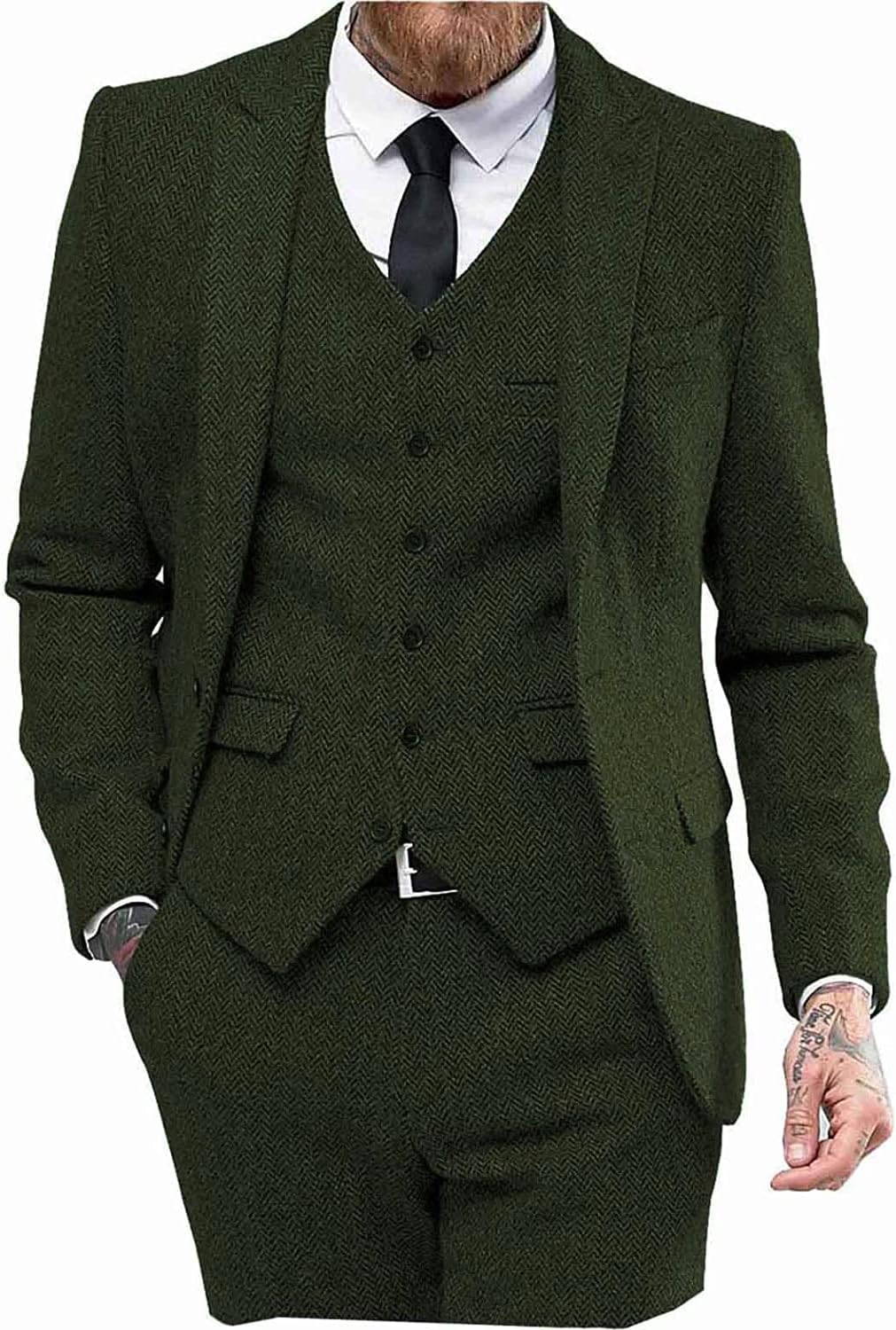 Mens Tweed Herringbone Wedding Suit for Stylish Occasions