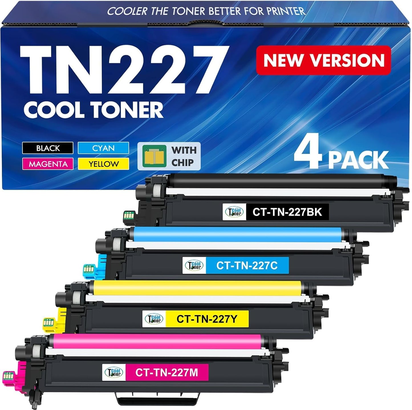 High Yield Toner Cartridge 4 Pack for Brother Printers TN227