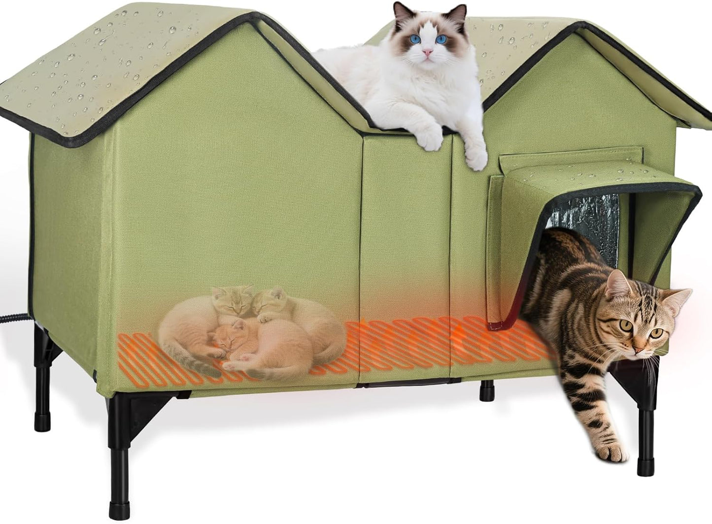 VILRAK Extra Large Heated Cat House for Winter Comfort