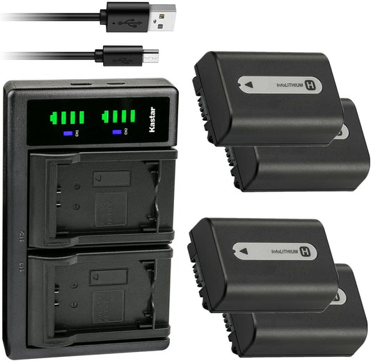 Kastar 4-Pack NP-FH50 Battery and USB Charger for Sony Cameras