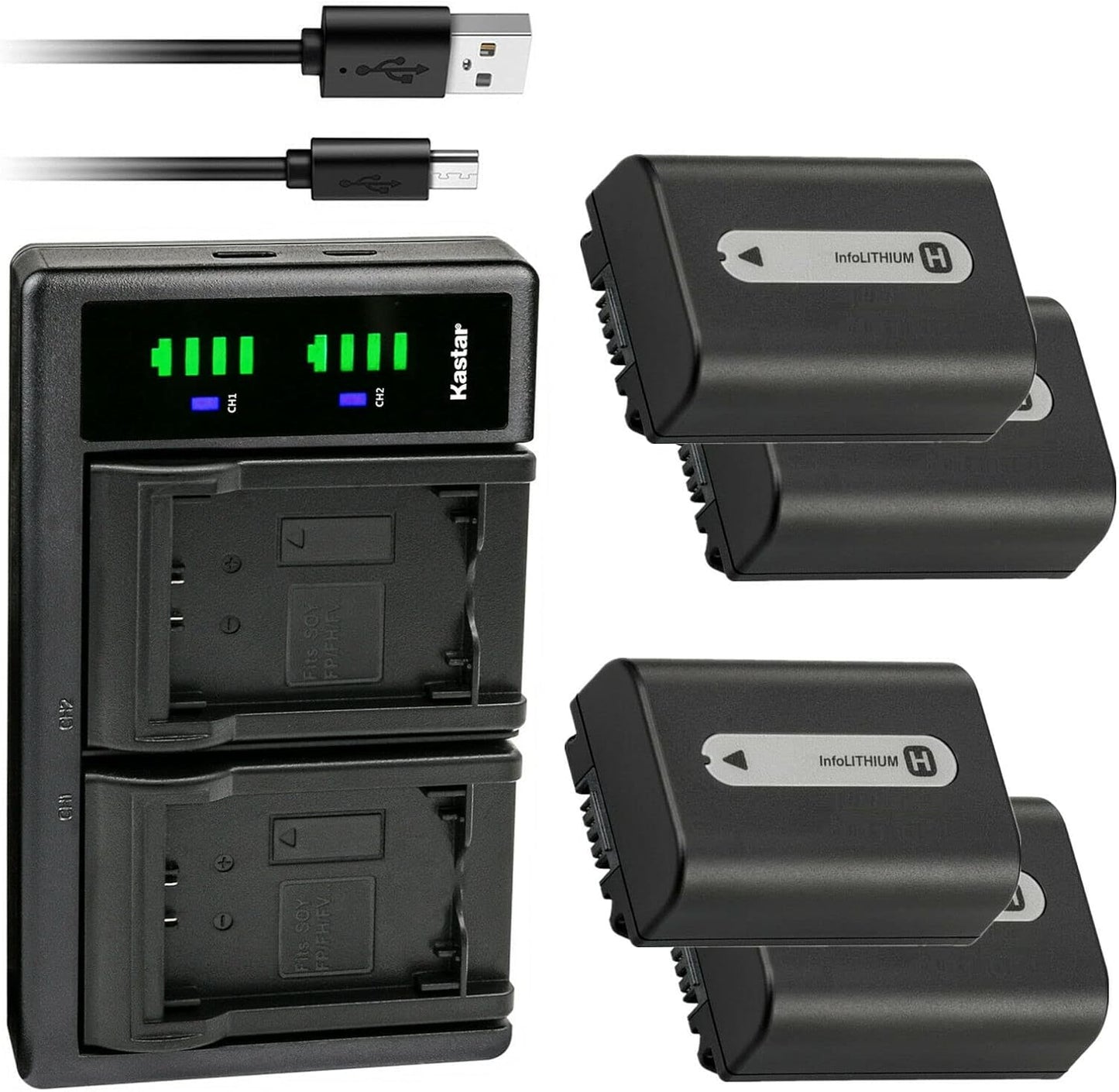 Kastar NP-FH50 Battery 4-Pack with USB Charger for Sony Cameras