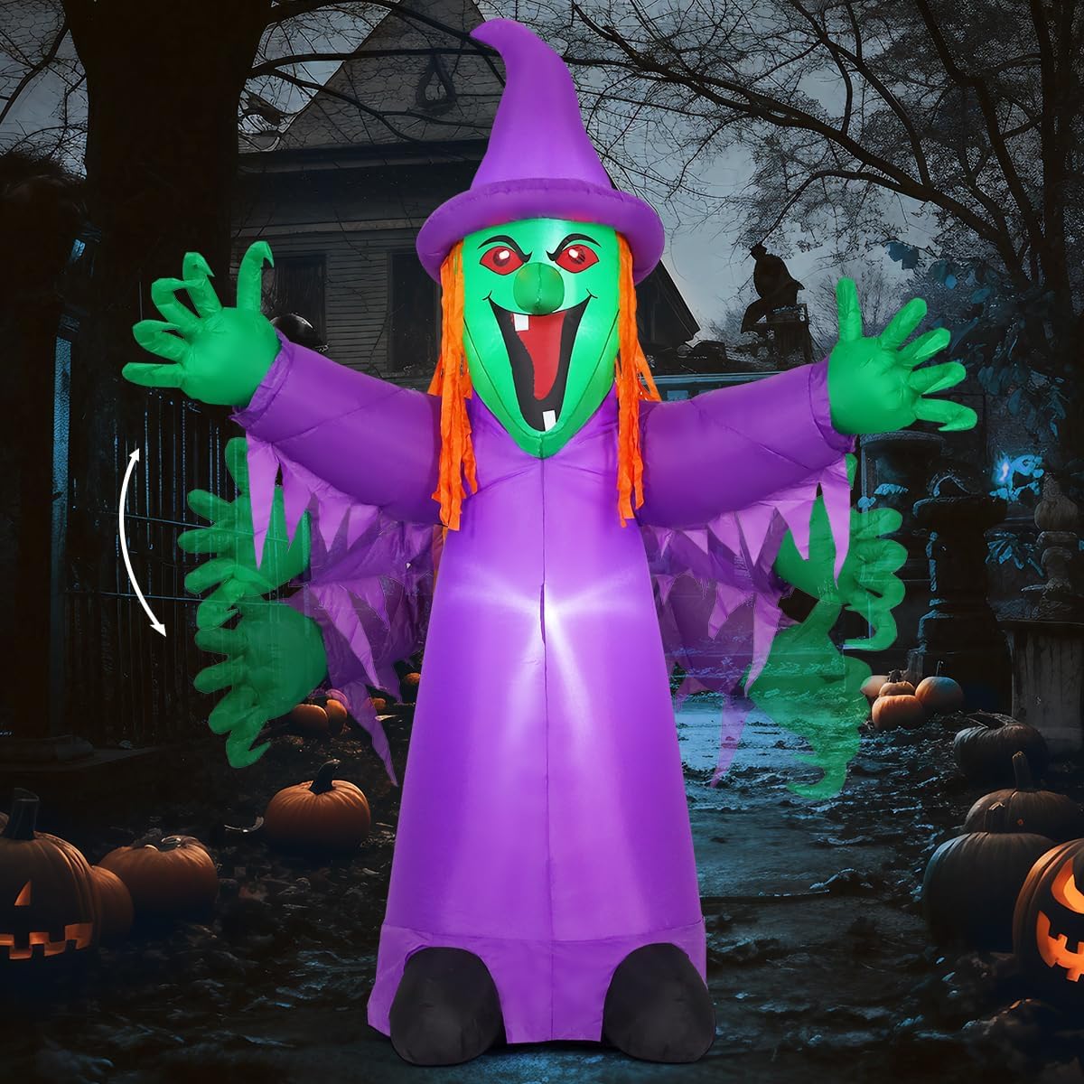 8 FT Halloween Inflatables Shakable Witch with LED Lights