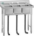 YITAHOME Utility Sink 3 Compartment Stainless Steel Freestanding Sink