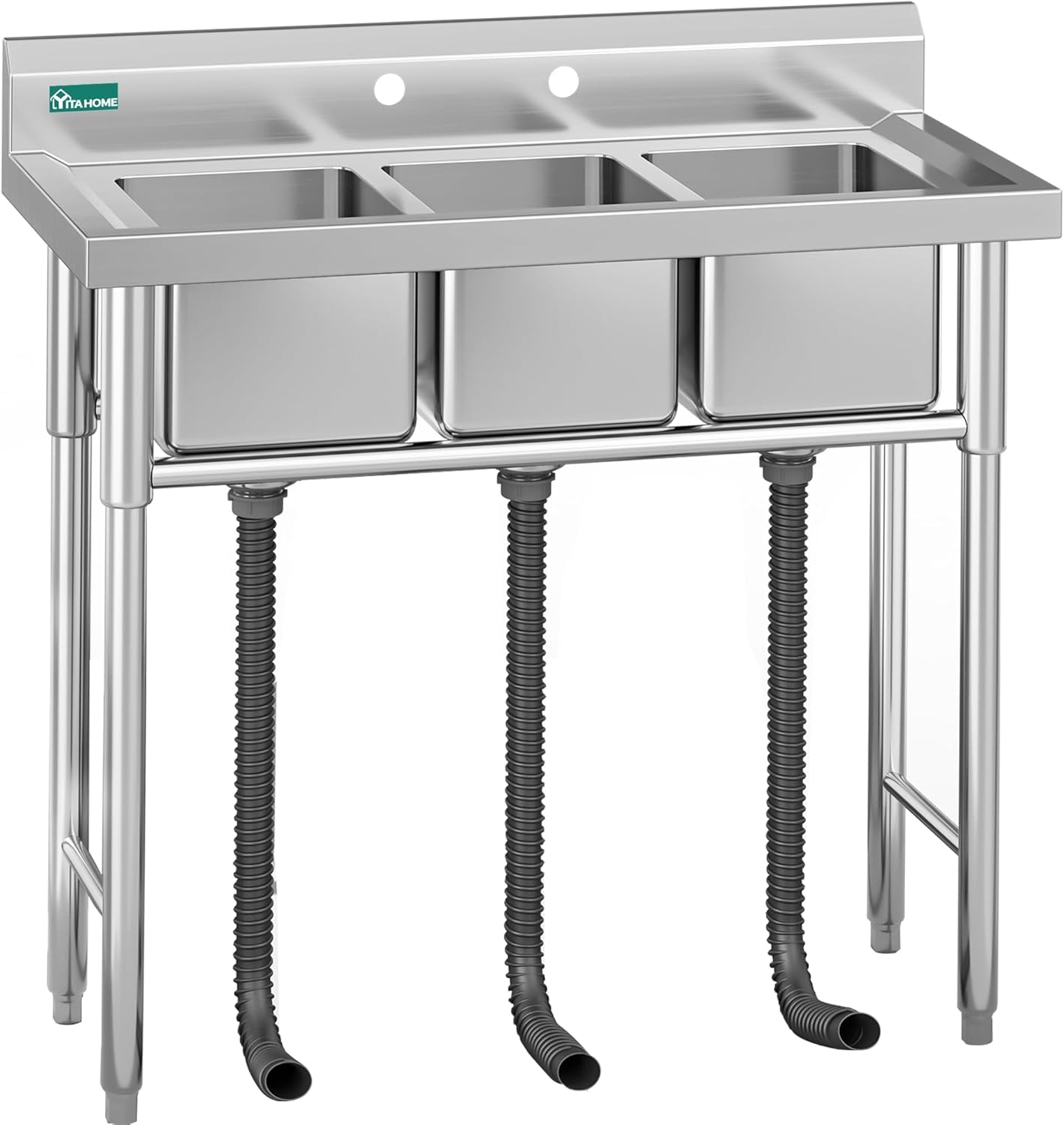 YITAHOME Utility Sink 3 Compartment Stainless Steel Freestanding